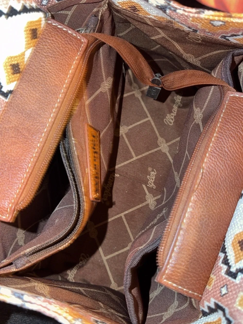 Wrangler Tan and Brown Geometric Tote